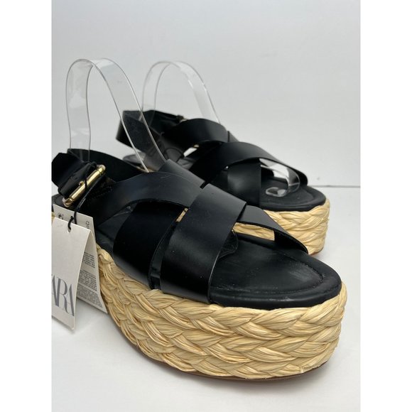ZARA PLATFORM ESPADRILLE SHOES SANDALS LEATHER SIZE 11 NWT- FLOOR MODEL